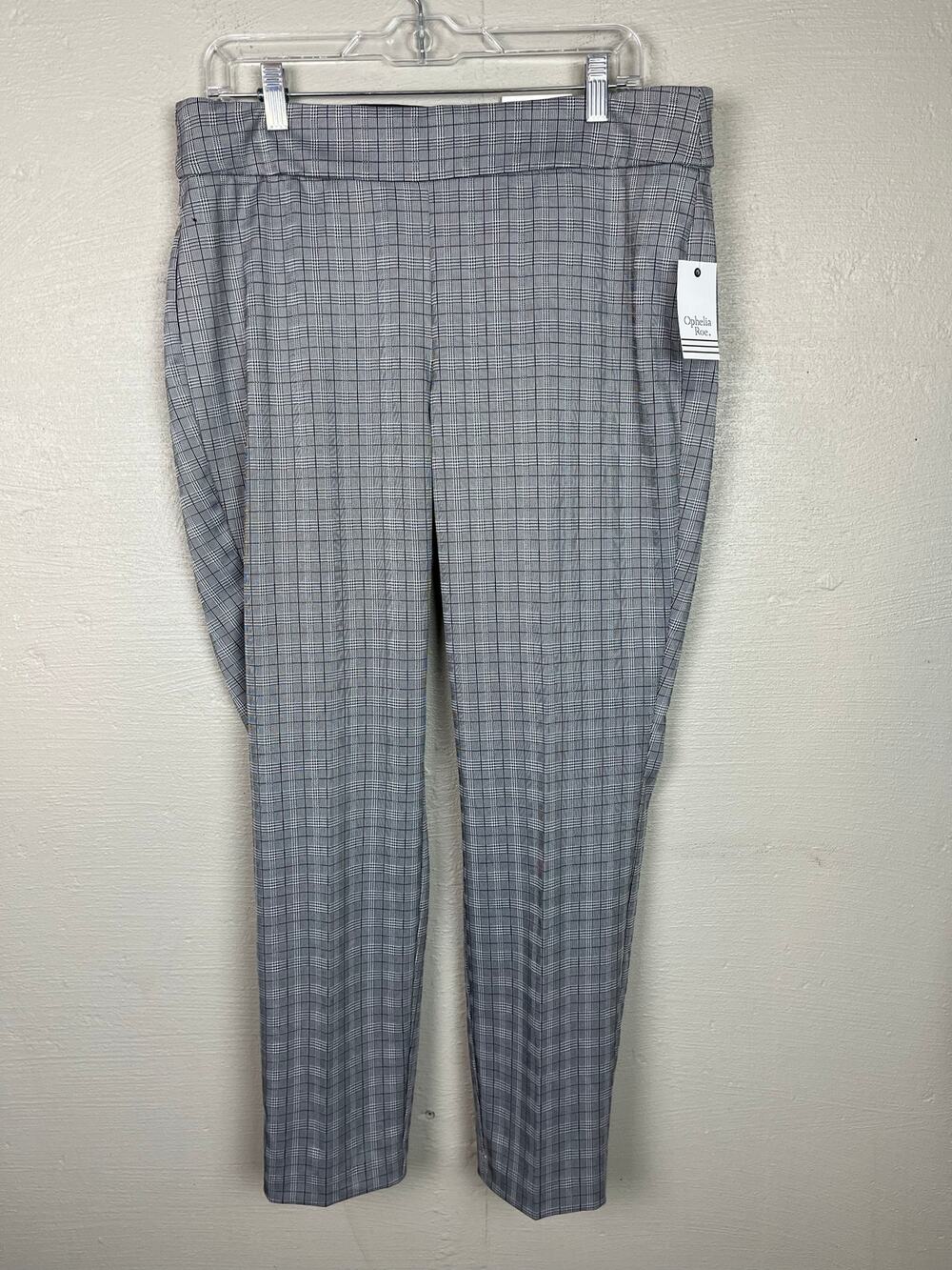 NEW Ophelia Roe Women’s Black White Plaid Ponte Stretch Pants Size Large